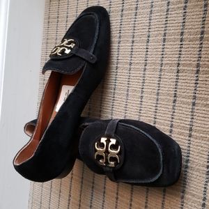 Tory Burch Metal Miller Black Suede Loafers